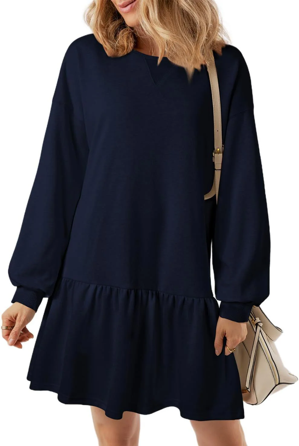 Damen Lässiges Sweatkleid mit Voluminösen Ärmeln und Rüschendetail Heidi-Mode - Image 12