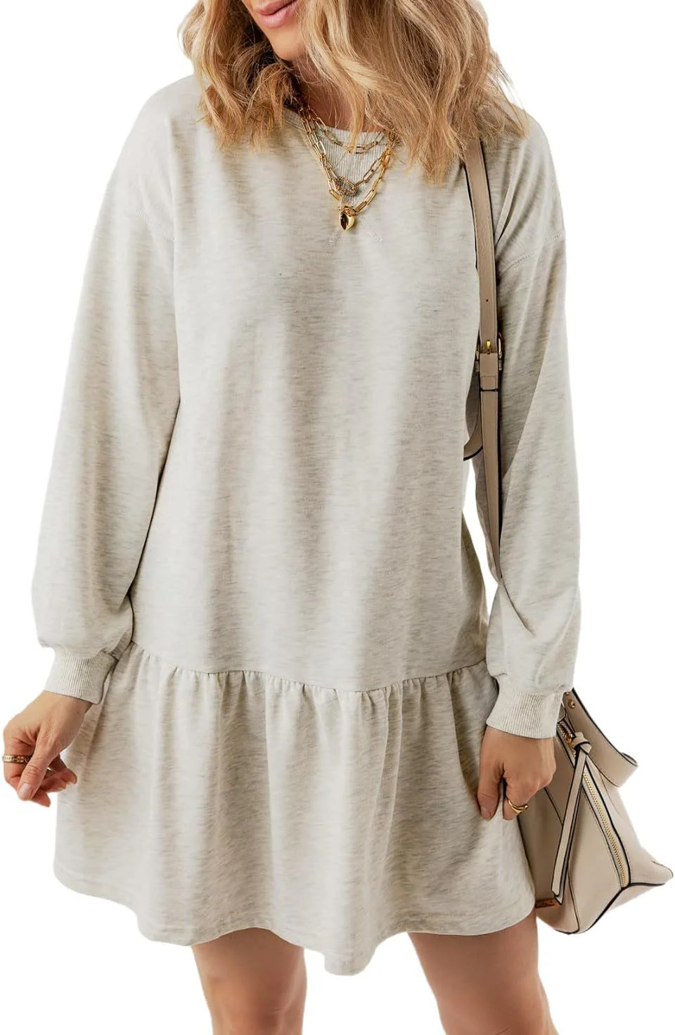 Damen Lässiges Sweatkleid mit Voluminösen Ärmeln und Rüschendetail Heidi-Mode - Image 9