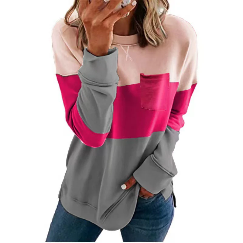 Damen Lässiges Sweatshirt mit Farbblock-Design und Brusttasche Heidi-Mode - Image 3
