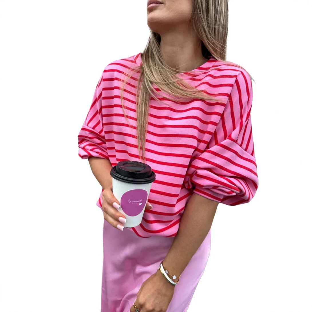 Damen Lässiges Sweatshirt mit Weit Geschnittenen Ärmeln und Modernen Streifen Heidi-Mode - Image 5