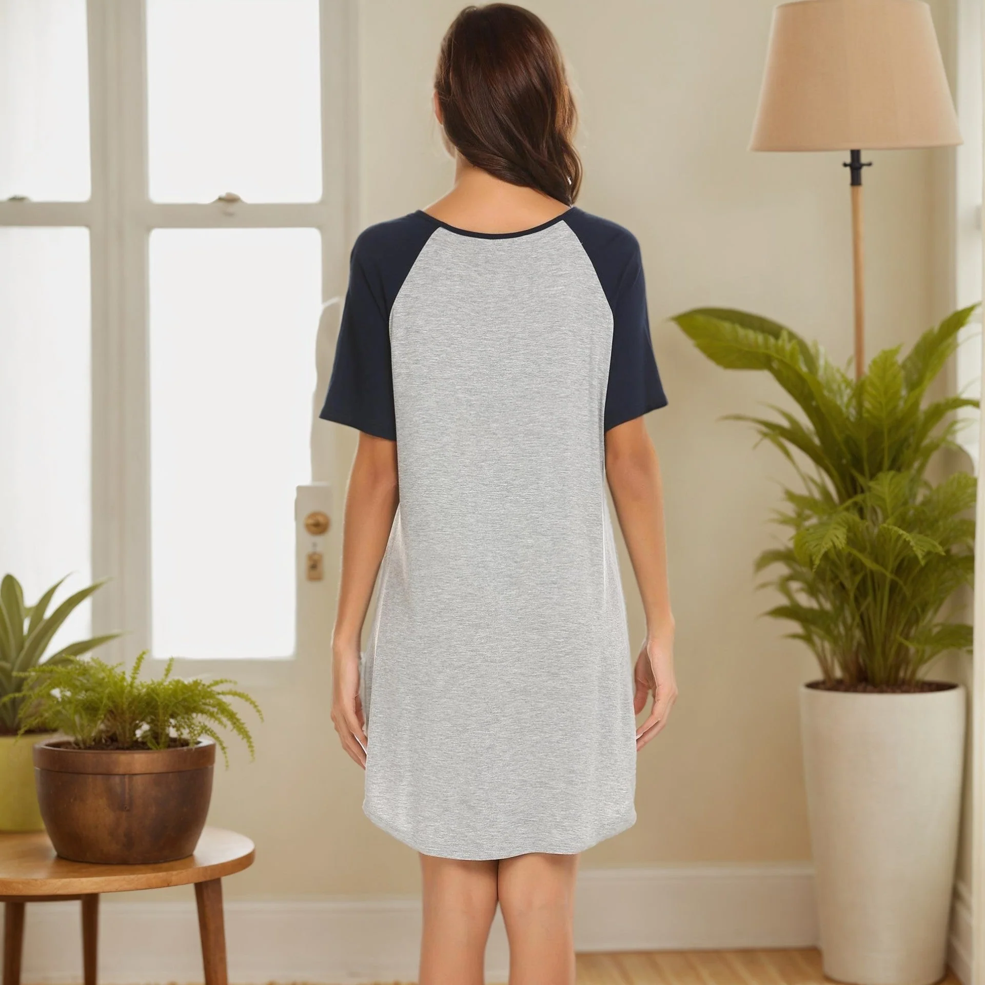 Damen Lässiges T-Shirt Kleid mit Kontrastierenden Ärmeln und Bequemem Schnitt Heidi-Mode - Image 3