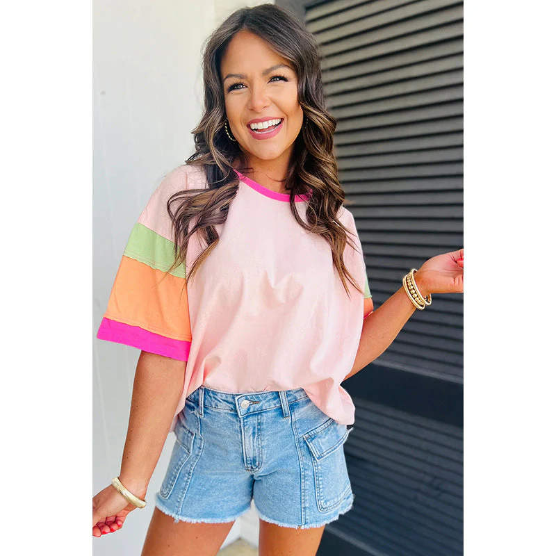 Damen Lässiges T-Shirt mit Bunten Ärmeln Heidi-Mode - Image 2