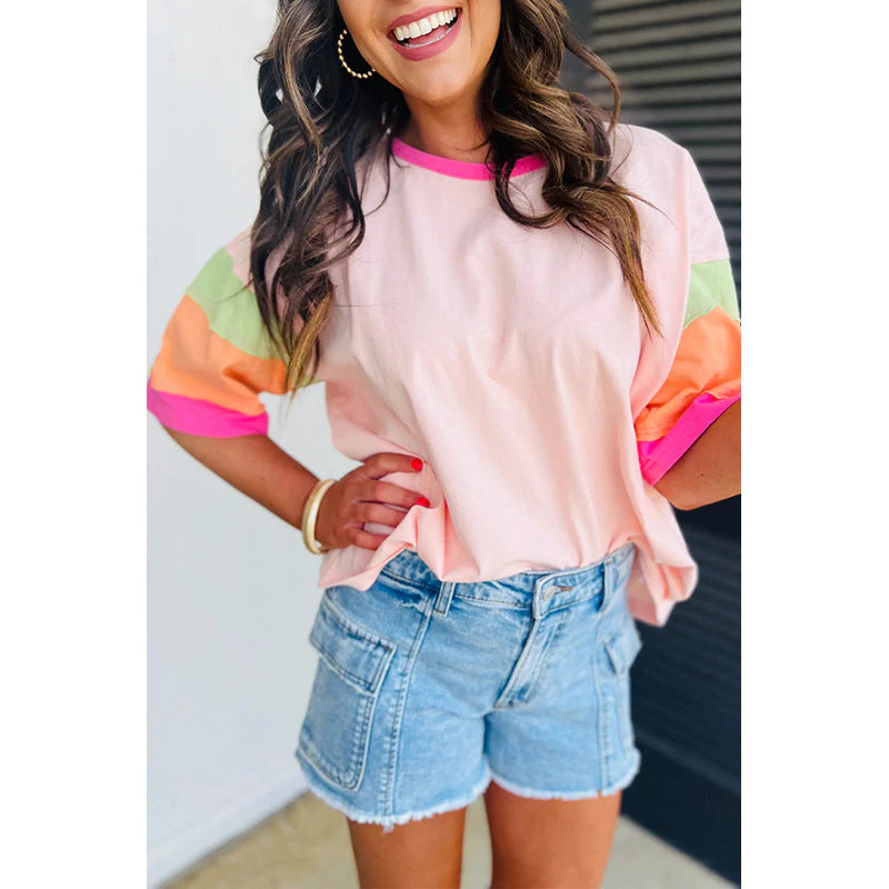 Damen Lässiges T-Shirt mit Bunten Ärmeln Heidi-Mode - Image 3