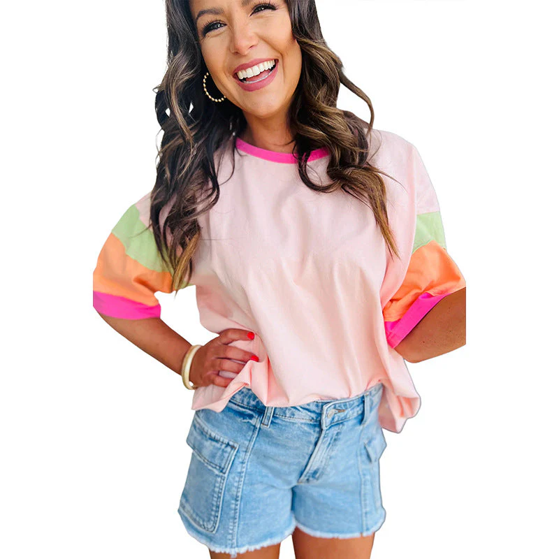 Damen Lässiges T-Shirt mit Bunten Ärmeln Heidi-Mode - Image 5