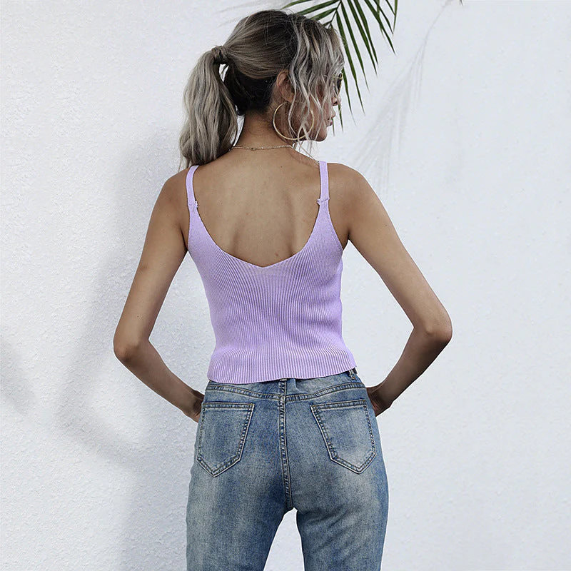 Damen Lässiges Trägershirt mit Durchgehender Knopfleiste und Rippenstruktur Heidi-Mode - Image 3