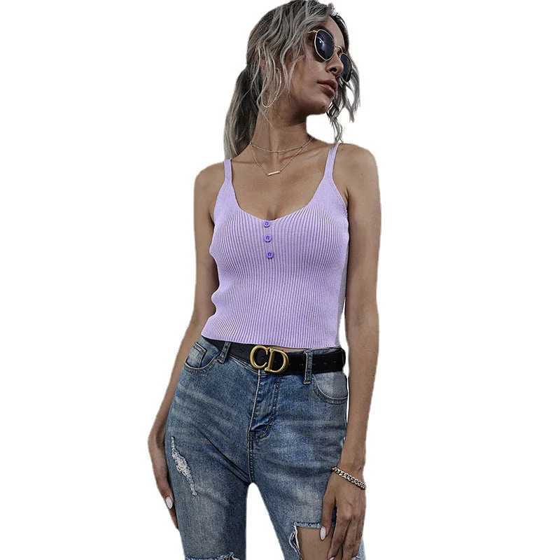 Damen Lässiges Trägershirt mit Durchgehender Knopfleiste und Rippenstruktur Heidi-Mode - Image 5