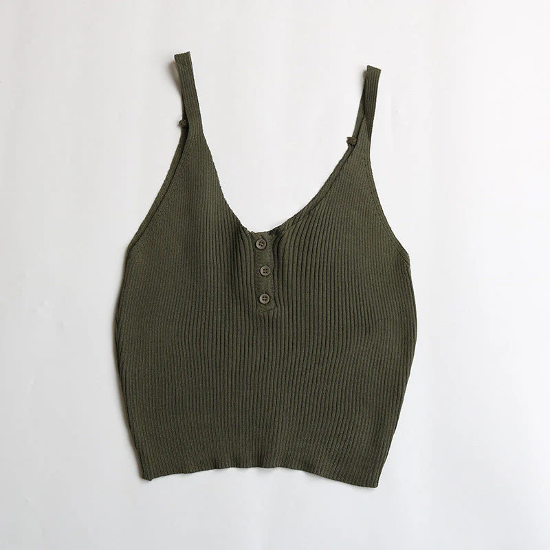 Damen Lässiges Trägershirt mit Durchgehender Knopfleiste und Rippenstruktur Heidi-Mode - Image 8