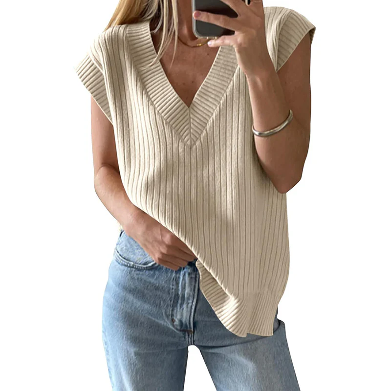 Damen lässiges V-Ausschnitt Oberteil aus Rippstrickmaterial Heidi-Mode - Image 8