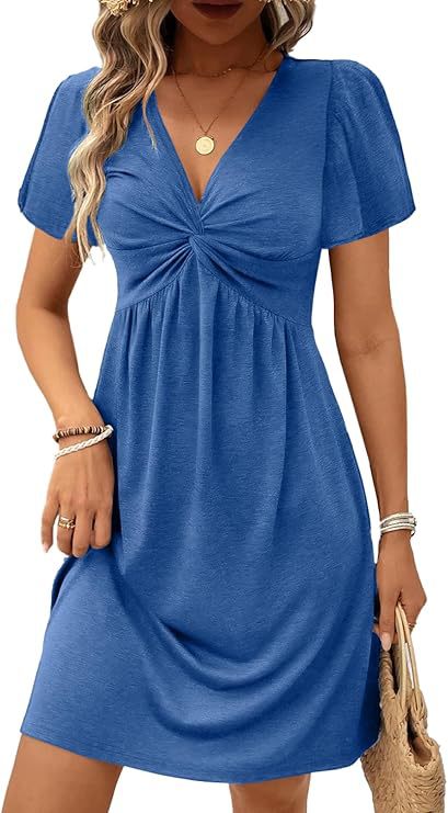 Damen Lässiges Wickelkleid mit V-Ausschnitt und Kurzen Ärmeln Heidi-Mode - Image 10