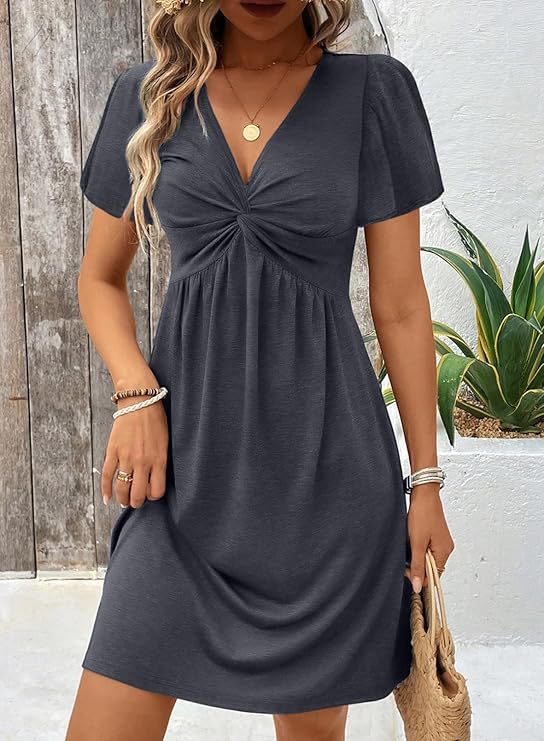 Damen Lässiges Wickelkleid mit V-Ausschnitt und Kurzen Ärmeln Heidi-Mode - Image 6