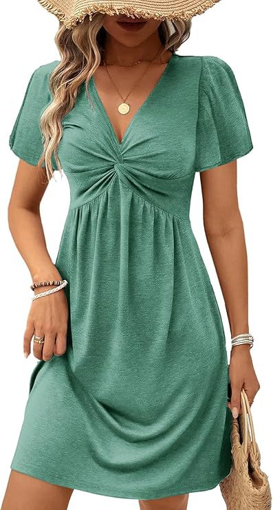 Damen Lässiges Wickelkleid mit V-Ausschnitt und Kurzen Ärmeln Heidi-Mode - Image 7