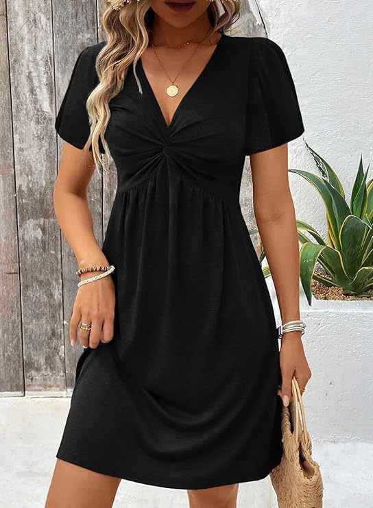Damen Lässiges Wickelkleid mit V-Ausschnitt und Kurzen Ärmeln Heidi-Mode - Image 8