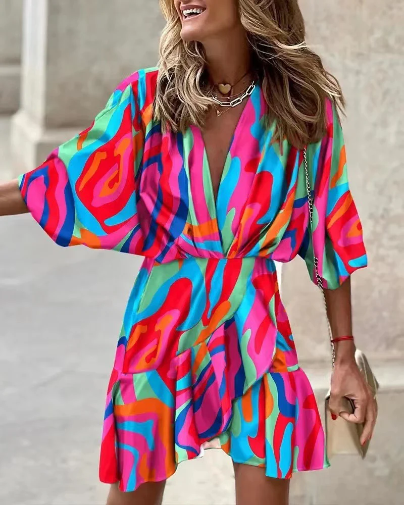 Damen Lässiges Wickelkleid mit voluminösen Ärmeln und modischem Tierdruck Heidi-Mode - Image 10
