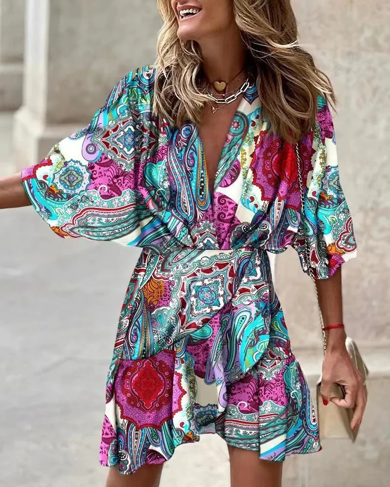 Damen Lässiges Wickelkleid mit voluminösen Ärmeln und modischem Tierdruck Heidi-Mode - Image 3