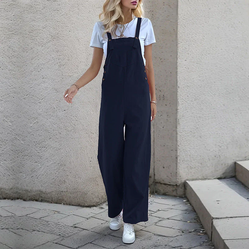 Damen Latzhose Im Relaxierten Palazzo-Stil mit Praktischen Taschen und Verstellbaren Trägern Heidi-Mode - Image 2