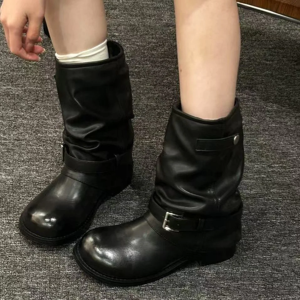 Damen Lederstiefel mit modischen Schnallenverzierungen Heidi Mode - Image 4