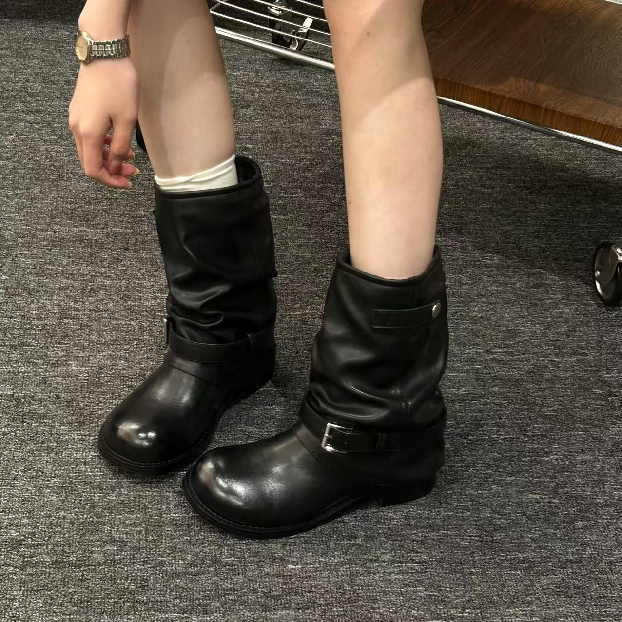Damen Lederstiefel mit modischen Schnallenverzierungen Heidi Mode - Image 6
