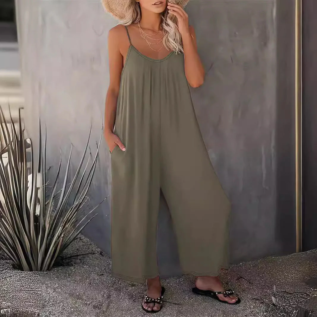 Damen Legerer Jumpsuit Aus Fließendem Stoff mit Verstellbaren Trägern und Praktischen Taschen Heidi-Mode - Image 3