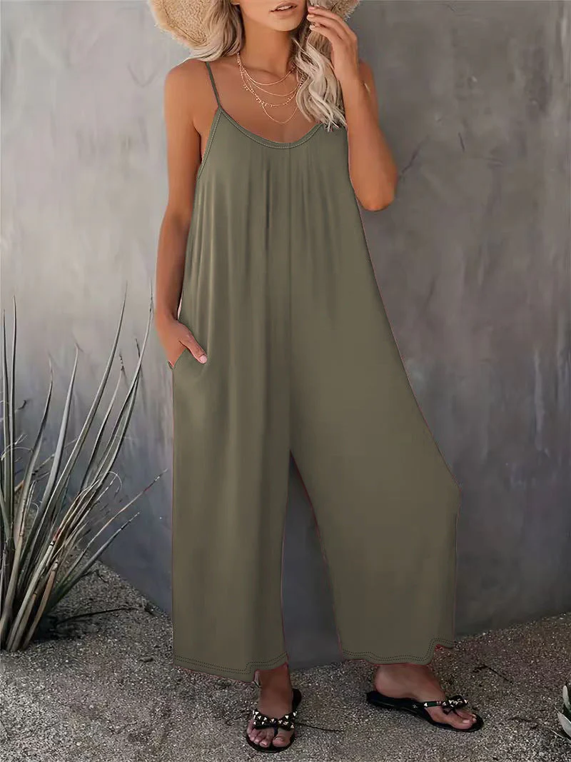 Damen Legerer Jumpsuit Aus Fließendem Stoff mit Verstellbaren Trägern und Praktischen Taschen Heidi-Mode - Image 8