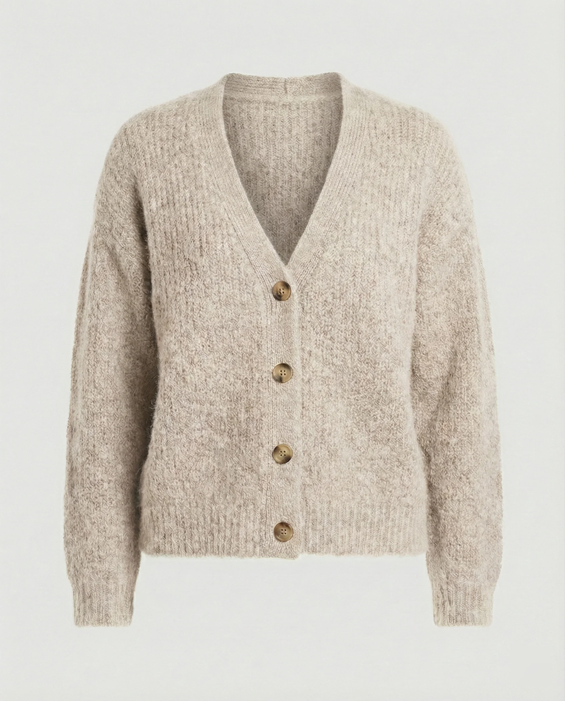 Damen legerer Kurzcardigan mit V-Ausschnitt gebürsteter Strickstruktur und dekorativer Holzknopfleiste Heidi-Mode - Image 6