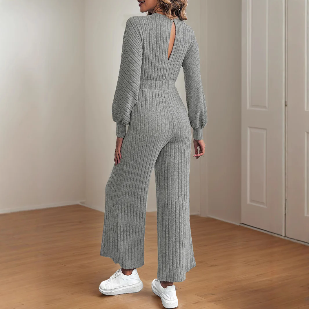 Damen legerer Strick-Jumpsuit mit weitem Bein und Taillengürtel Heidi-Mode - Image 4