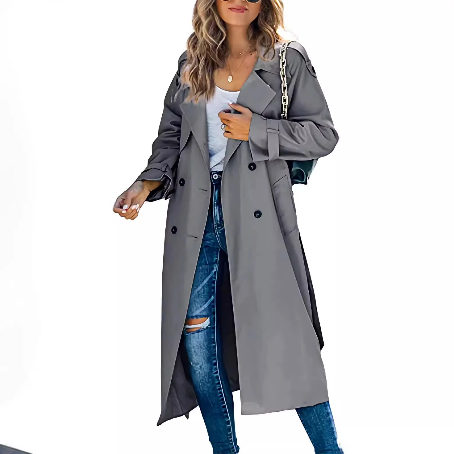Damen legerer Trenchcoat mit Gürteldesign und stylischen Knöpfen Heidi-Mode - Image 4