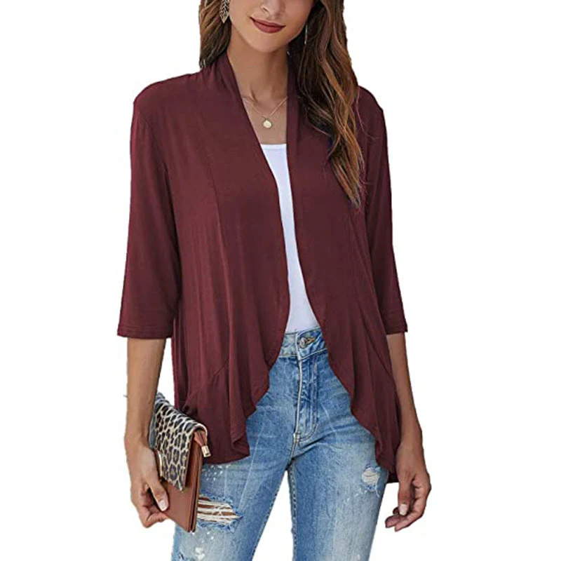 Damen Leichte Chiffonjacke mit Offenen Fronten und 3/4-Ärmeln Heidi-Mode - Image 10