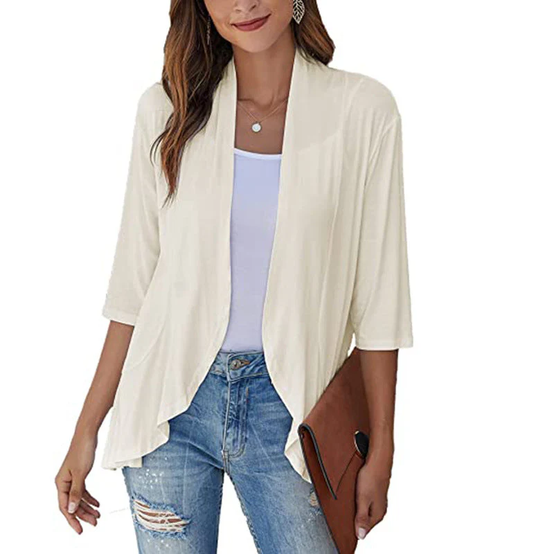 Damen Leichte Chiffonjacke mit Offenen Fronten und 3/4-Ärmeln Heidi-Mode - Image 12