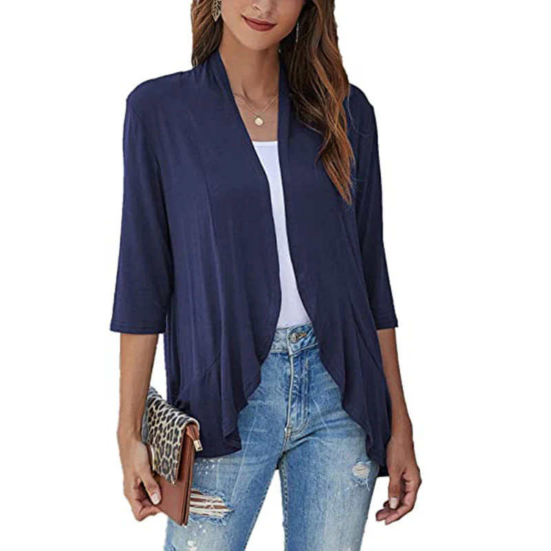 Damen Leichte Chiffonjacke mit Offenen Fronten und 3/4-Ärmeln Heidi-Mode - Image 13