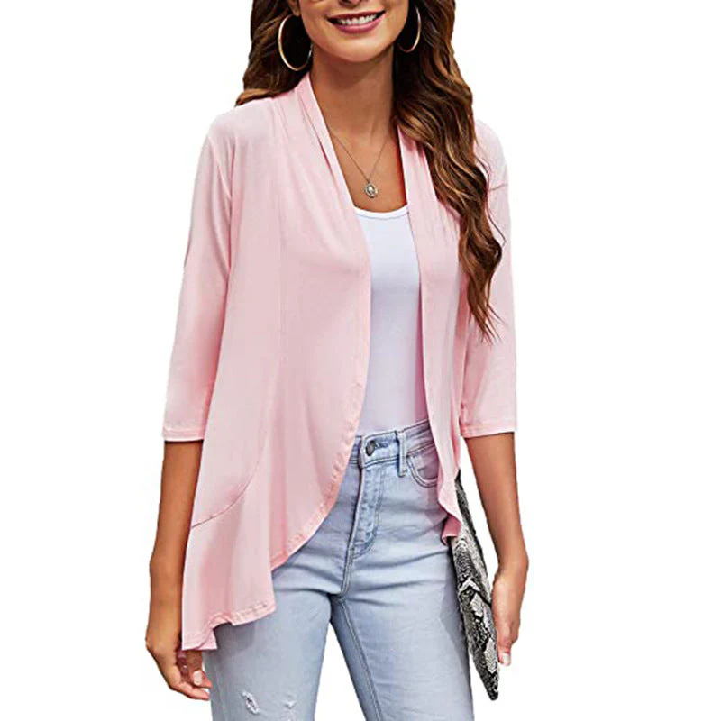 Damen Leichte Chiffonjacke mit Offenen Fronten und 3/4-Ärmeln Heidi-Mode - Image 2