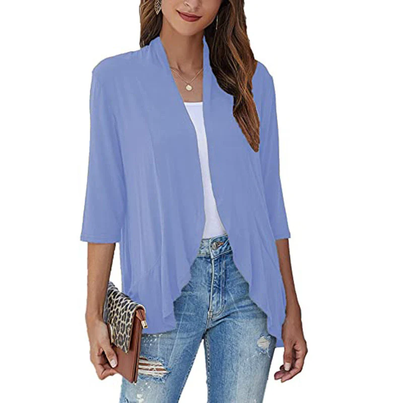 Damen Leichte Chiffonjacke mit Offenen Fronten und 3/4-Ärmeln Heidi-Mode - Image 4
