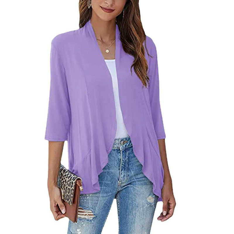 Damen Leichte Chiffonjacke mit Offenen Fronten und 3/4-Ärmeln Heidi-Mode - Image 5