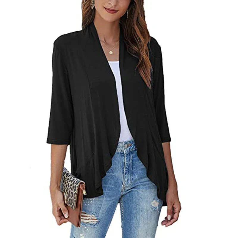 Damen Leichte Chiffonjacke mit Offenen Fronten und 3/4-Ärmeln Heidi-Mode - Image 6