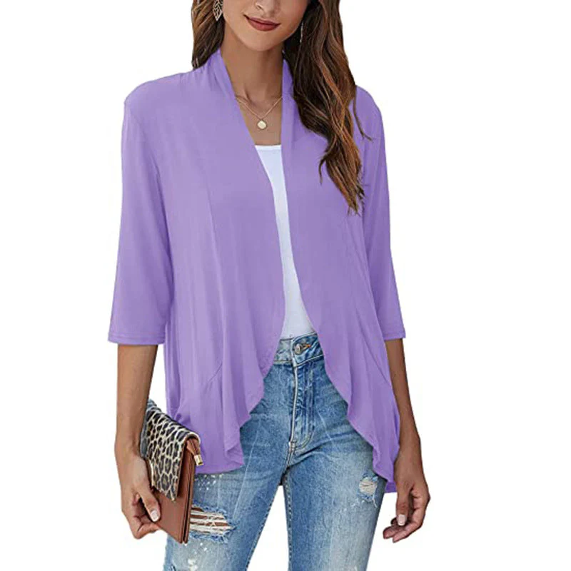 Damen Leichte Chiffonjacke mit Offenen Fronten und 3/4-Ärmeln Heidi-Mode - Image 8