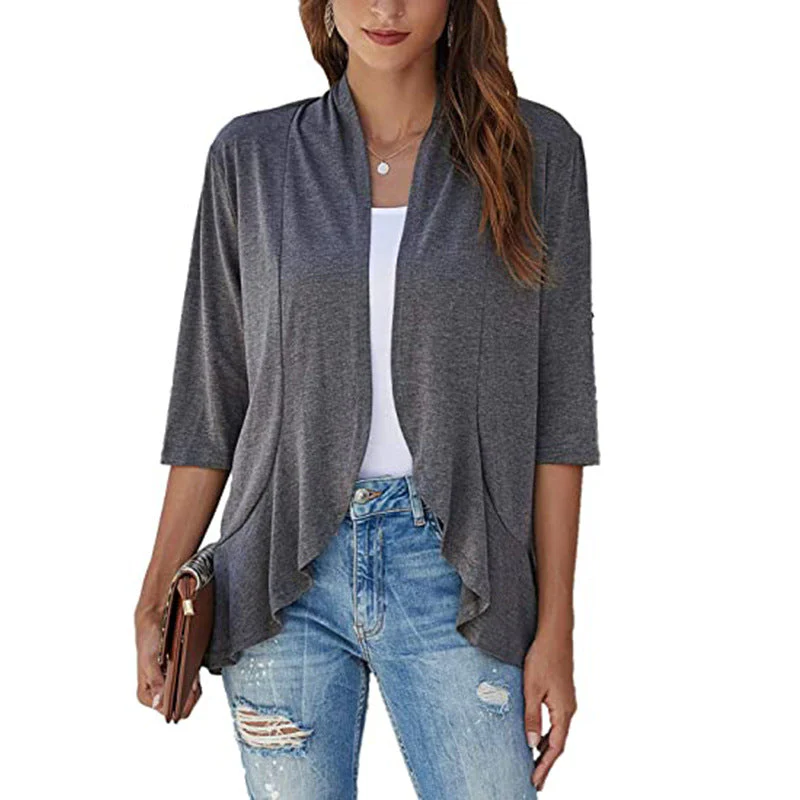 Damen Leichte Chiffonjacke mit Offenen Fronten und 3/4-Ärmeln Heidi-Mode - Image 9