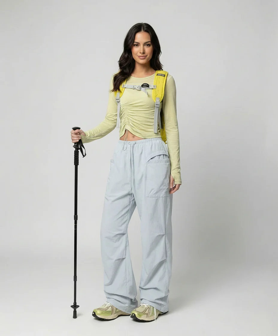 Damen leichte packbare Outdoor-Hose mit weitem Bein elastischem Bund und aufgesetzten Seitentaschen Heidi-Mode - Image 2