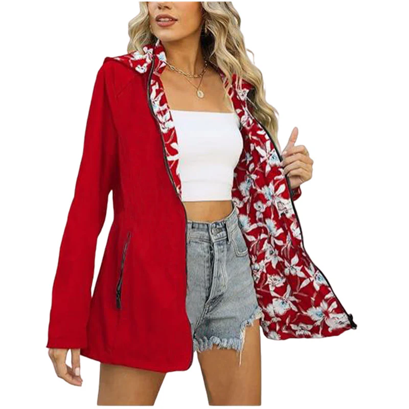 Damen leichte Übergangsjacke mit floralem Innenfutter Heidi-Mode - Image 5