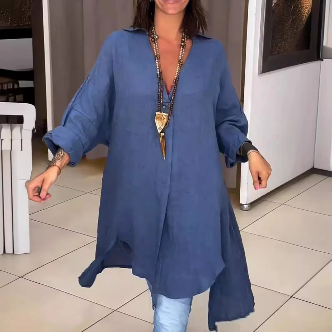 Damen Leichte und luftige Leinenbluse mit tiefem V-Ausschnitt Heidi-Mode - Image 4