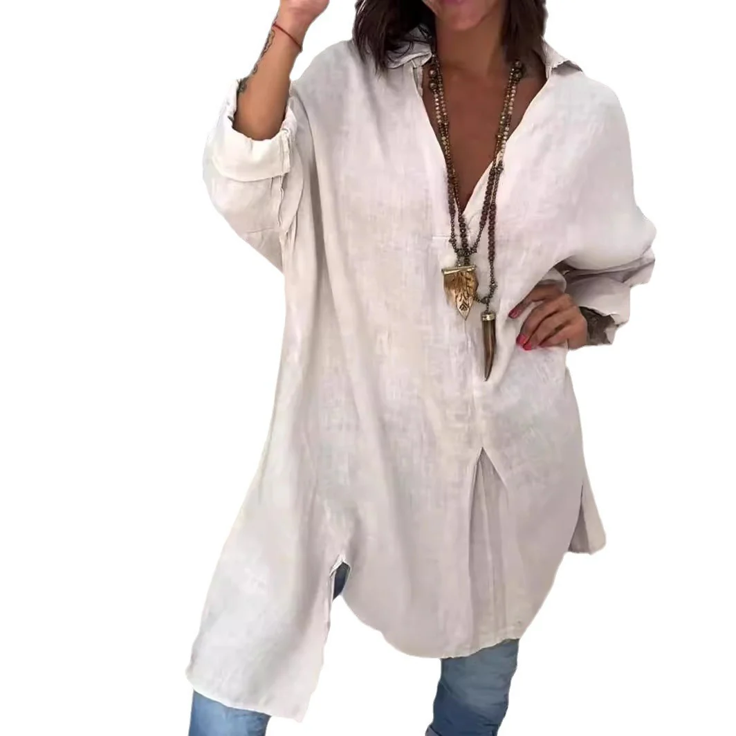 Damen Leichte und luftige Leinenbluse mit tiefem V-Ausschnitt Heidi-Mode - Image 5