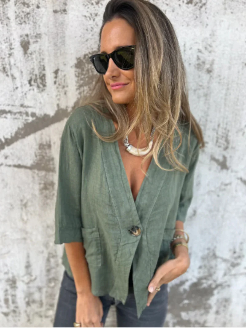 Damen Leichtes Leinenblazer mit kurzer Arm Heidi-Mode - Image 10