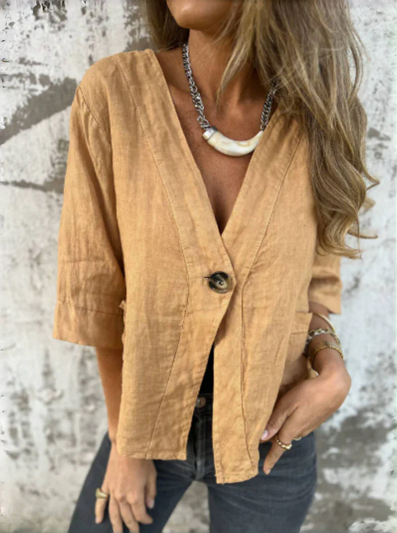 Damen Leichtes Leinenblazer mit kurzer Arm Heidi-Mode - Image 11