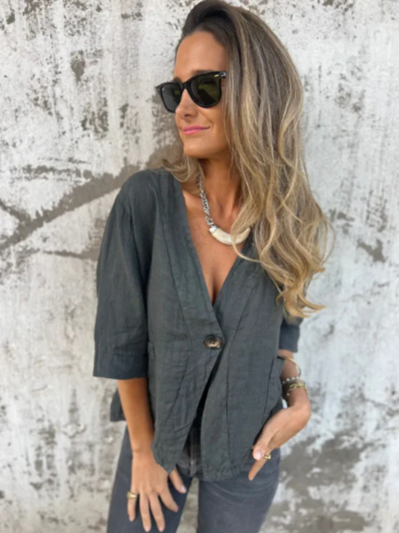 Damen Leichtes Leinenblazer mit kurzer Arm Heidi-Mode - Image 6