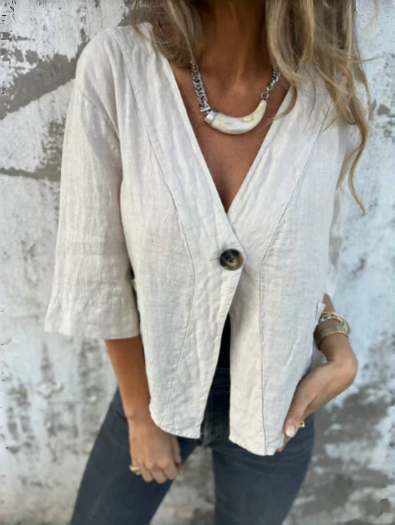 Damen Leichtes Leinenblazer mit kurzer Arm Heidi-Mode - Image 7