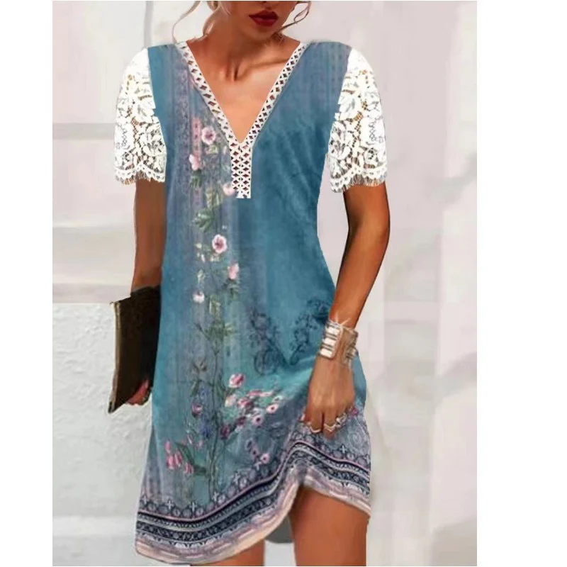 Damen Leichtes Sommerkleid mit Spitzenärmeln und floralem Design Heidi-Mode - Image 3