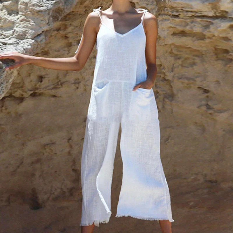 Damen Leinen-Jumpsuit mit Stylischem V-Ausschnitt und Praktischen Taschen Heidi-Mode - Image 3