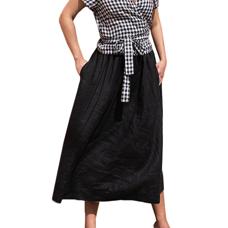 Damen Leinen-Midirock mit Elastischem Bund und Praktischen Seitentaschen Heidi-Mode - Image 5