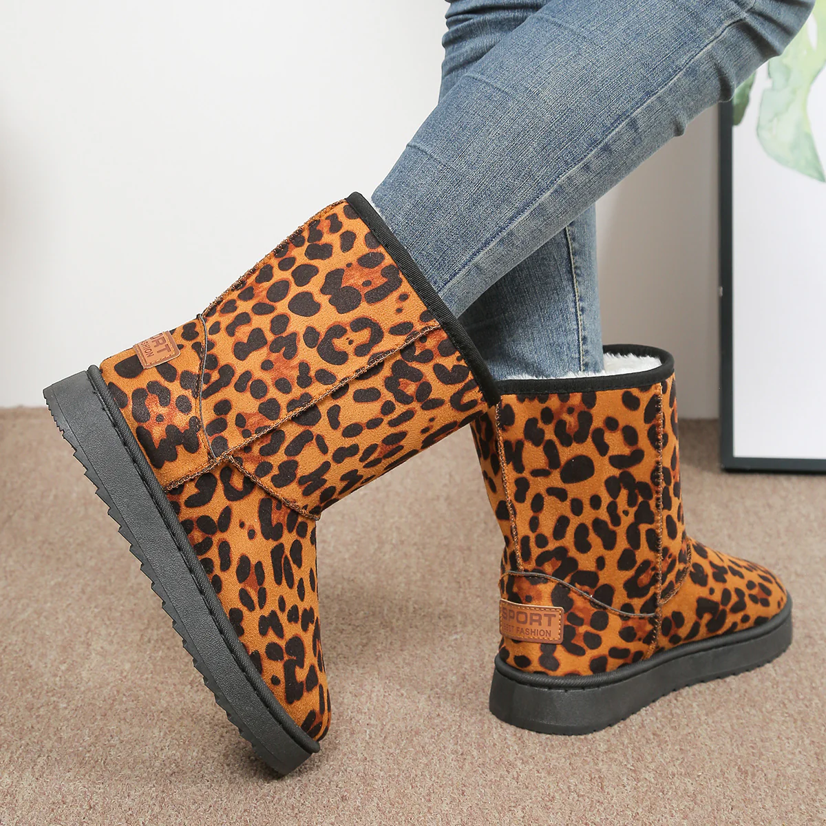 Damen Leopardmuster Winterboots mit kuscheligem Futter Heidi Mode - Image 2