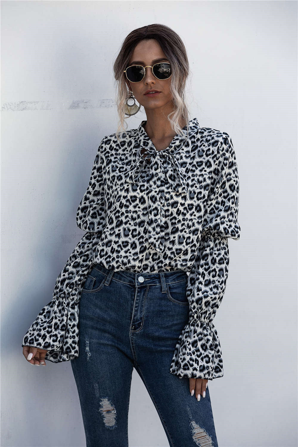Damen Lockere Bluse mit weitem Ärmel und modischem Leomuster Heidi-Mode - Image 3