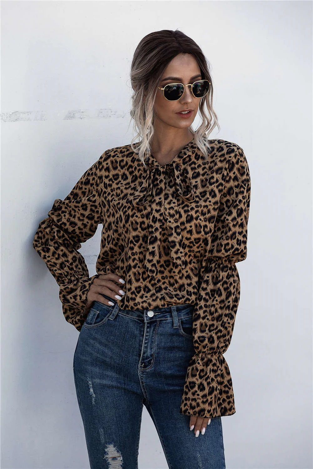 Damen Lockere Bluse mit weitem Ärmel und modischem Leomuster Heidi-Mode - Image 6