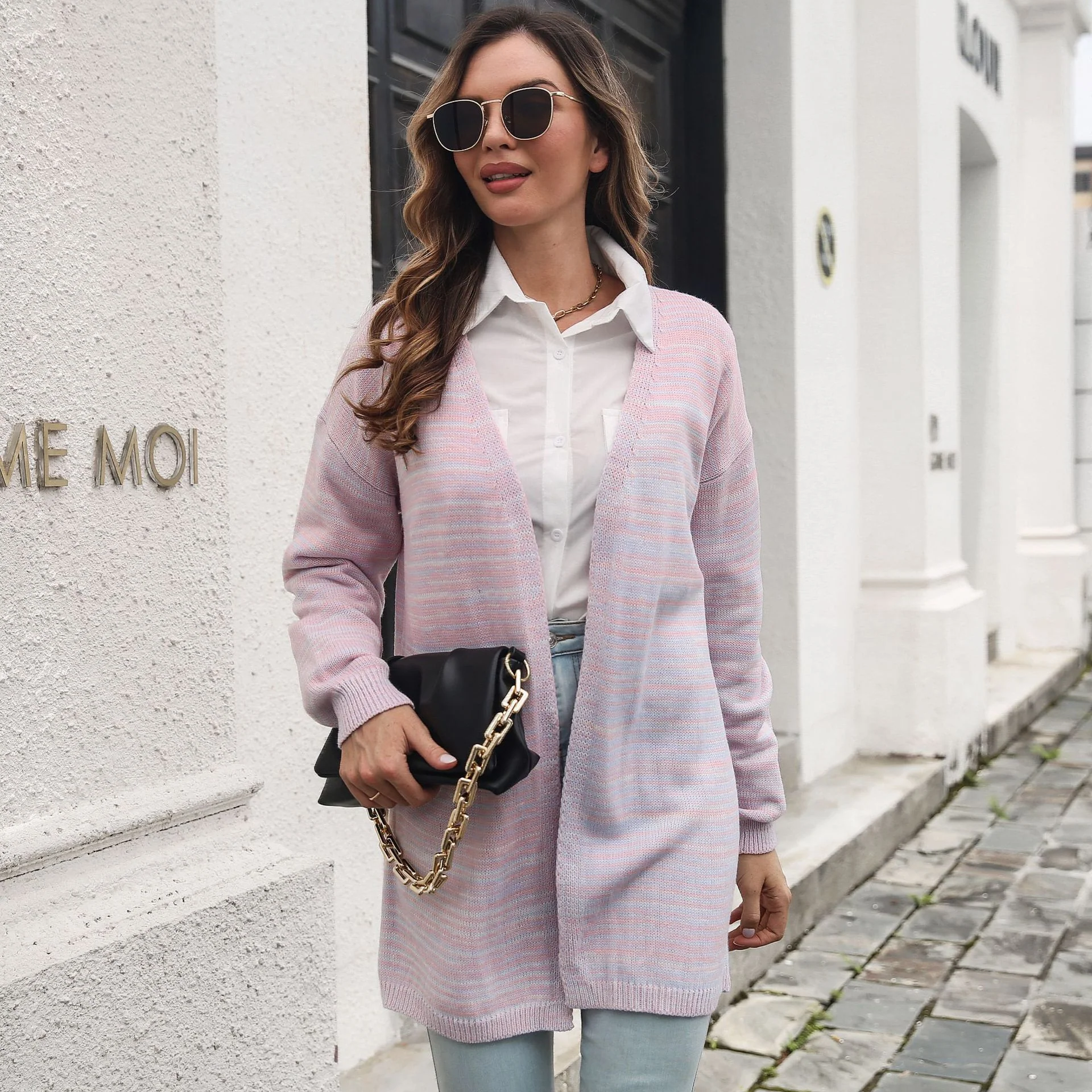 Damen lockere Strickjacke mit modischem Streifenmuster Heidi-Mode - Image 3